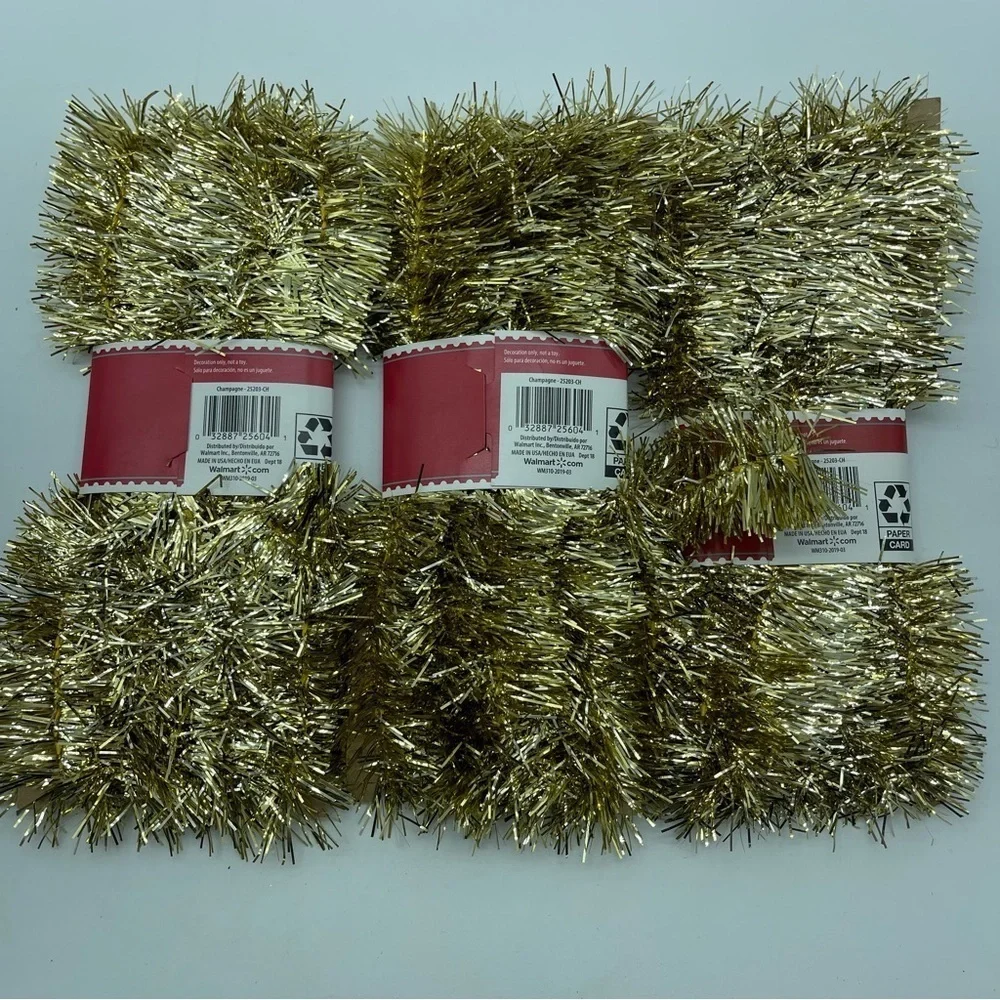 Tinsel Garland Gold 12 Feet Each Set of 3 Lightweight Holiday